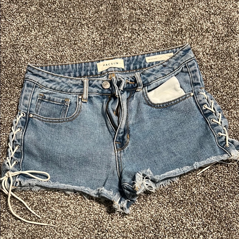 PacSun Blue Jean Shorts with Lace-Up Detail